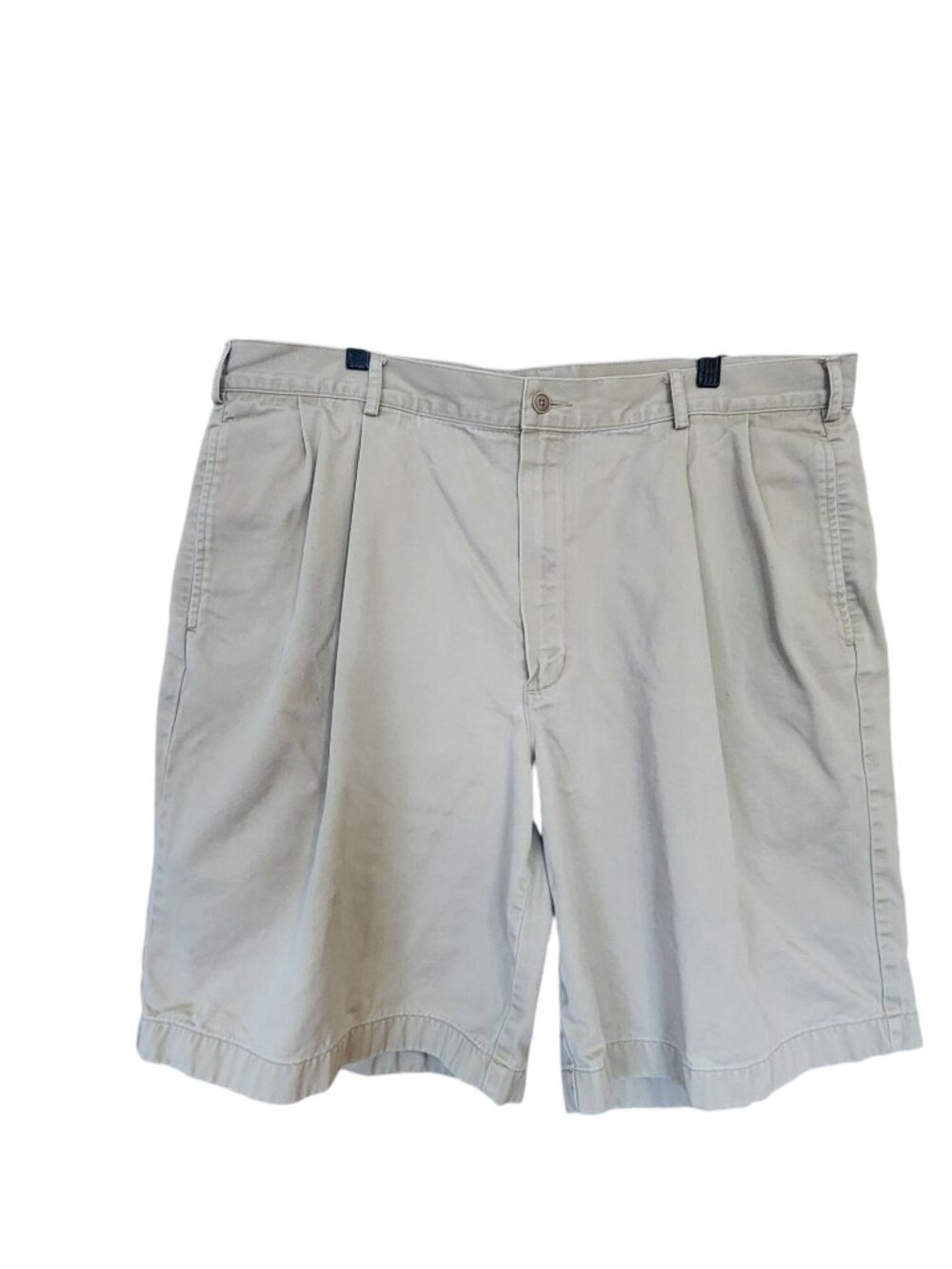 Lands End Mens Khaki Pleated Front Cotton Shorts Size 38 Regular